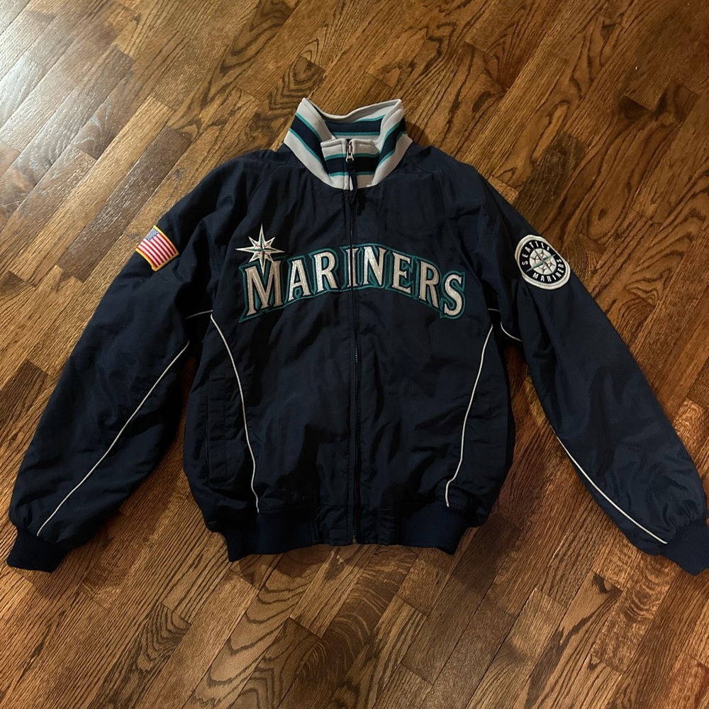 Vintage Seattle Mariners 9/11 Jacket Majestic Flag Blue Medium Fleece Lined 90s